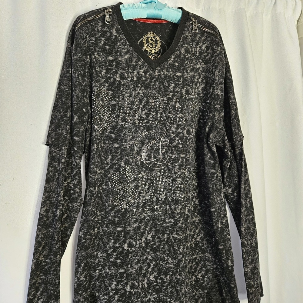 Soldiers & Saints Long Sleeve Black Womens Tshirt 2X Embellished Grung Goth Bike - Picture 2 of 14